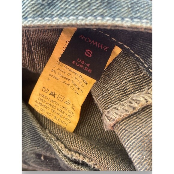 Romwe Punk Star Pattern Raw Trim Flap Pocket Cargo Boyfriend Jeans Denim Small - Picture 8 of 9